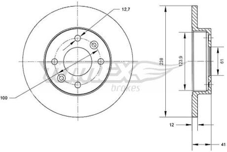 Фото автозапчастини диск тормозной передний Renault Logan/Sandero 04-/ Clio 91-98/ Megane 95-03/ Rapid 86-98 (238X12) TOMEX TX 70-36