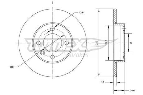 Фото автозапчасти диск тормозной передний Audi 80/100 68-86/ Seat Cordoba/Ibiza 93-02/ VW Golf/Jetta/Passat 74-92/ Polo 82-02 (239x10) TOMEX TX 70-88