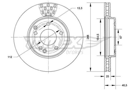 Фото автозапчасти диск тормозной (передний) MB C-class (W202/W203/CL203/S202/S203)/E (W210/S210) 96-07 (288x25) TOMEX TX7106