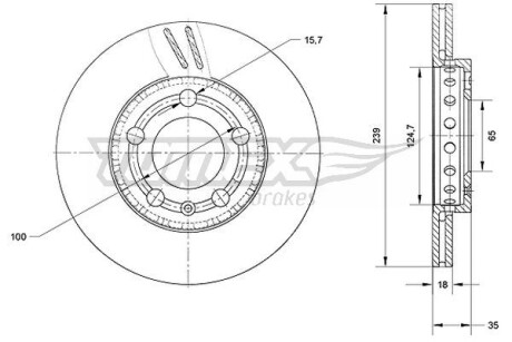 Фото автозапчастини диск гальмівний (передній) Skoda Octavia/Fabia/VW Polo 1.2-1.4 99- (239x18) TOMEX TX7109