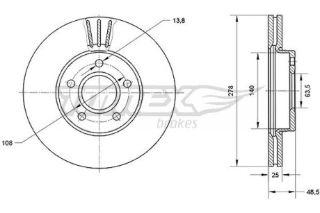 Фото автозапчасти диск гальмівний (передній) Ford C-max/Focus/Volvo C30/C70/S40/V50 04- (278x25) PRO+ TOMEX TX7111