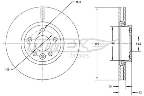 Фото автозапчасти диск гальмівний (передній) Ford Mondeo/Galaxy 07-15/Range Rover/Volvo S60 11-(300x28) TOMEX TX7156