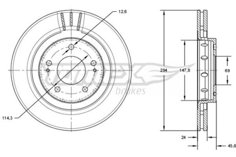 Фото автозапчасти диск тормозной (передний) Mitsubishi Outlander 03-/ Citroen C-Crosser 07- (294x24) TOMEX TX7174