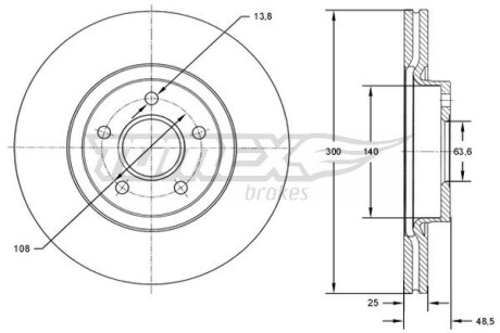 Фото автозапчасти диск тормозной (передний) Ford C-Max/Kuga 07-/Transit Connect 13- (300x25) (с покрытием)(вентил.) TOMEX TX7177