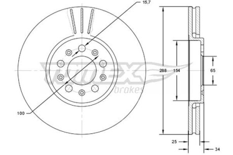 Фото автозапчасти диск гальмівний (передній) Audi A3/Skoda Fabia/Octavia/VW Golf IV 96- (288x25) (з покриттям) (вент. TOMEX TX7204