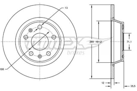 Фото автозапчасти диск тормозной задний Citroen C5 08-17/ Peugeot 407 04-10/ 508 10-18/ 607 00-10/ RCZ 10-15 (290x12) TOMEX TX 72-33