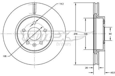 Фото автозапчастини диск гальмівний (передній) Opel Astra J 09- (276x26) PRO TOMEX TX7249