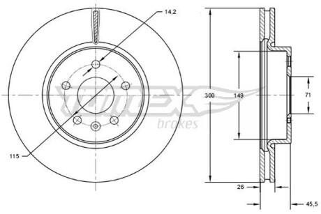 Фото автозапчастини диск гальмівний (передній) Opel Astra J 09- (299x26) TOMEX TX7253