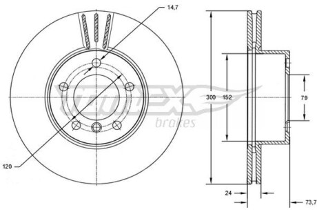 Фото автозапчасти диск тормозной (передний) BMW 3 (E90-93) 04-13/1 (E81-E87) 04-14 (300x24) (с покрытием) TOMEX TX7254