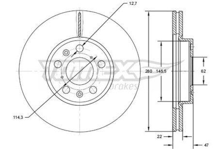 Фото автозапчасти диск гальмівний (передній) Fiat Sedici/Suzuki SX4 06-(280x22) TOMEX TX7273