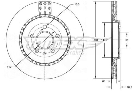 Фото автозапчасти диск тормозной (задний) Audi A4/A5/A6/A7/Q5/Q7/Porsche Macan/VW Touareg 07- (330x22) TOMEX TX7279