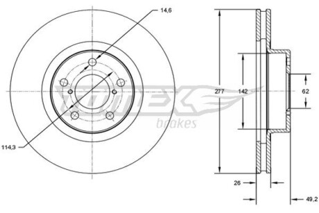 Фото автозапчасти диск тормозной (передний) Toyota Auris 1.2-1.8 12-18/Corolla 1.3-1.8 13-18 (277x26) TOMEX TX7283