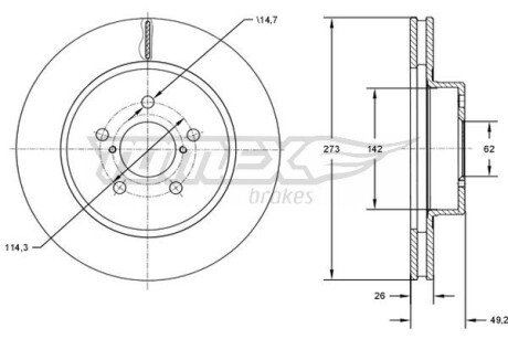 Фото автозапчастини диск гальмівний (передній) Toyota Auris 07-13/ Corolla 06- (272.8x26) TOMEX TX7312