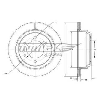 Фото автозапчастини диск тормозной задний Isuzu Rodeo/Trooper 91-04/ Opel Frontera/Monterey 91-04 (313x18) TOMEX TX 73-70