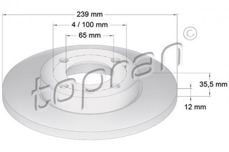 Фото автозапчасти тормозной диск 12мм Golf, Passat, Audi 80 без ABS TOPRAN 103 406 CN5