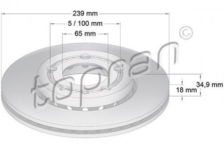 Фото автозапчасти тормозной диск передний вентилируемый Skoda Fabia,VW Polo (239x18) TOPRAN 109 522 CN5