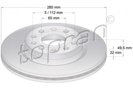 Фото автозапчасти тормозной диск передний (280x22) Audi A3, VW Golf,Caddy IV,Skoda Octavia TOPRAN 110 074 CN5