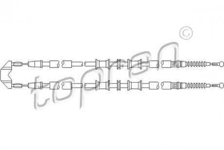Трос стояночных тормозов задний левый/правый (тормоз диск) OPEL ZAFIRA A 1.6-2.2D 04.99-06.05 TOPRAN 207366 (фото 1)