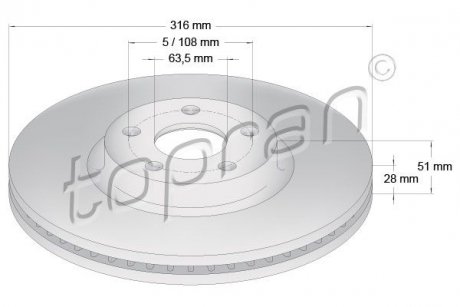 Тормозной диск передняя левая/правая FORD GALAXY III, S-MAX 1.5/2.0/2.0D 01.15- TOPRAN 631170