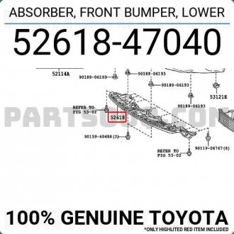 Фото автозапчасти оригинальный абсорбер наполнитель пластик защита переднего бампера Prius 52618-47040 TOYOTA 5261847040