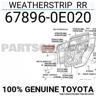 Фото автозапчасти резинка уплотняющая задней двери TOYOTA 678960E020