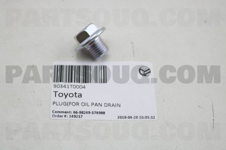 Фото автозапчасти пробка зливна TOYOTA 90341-T0004 (фото 1)