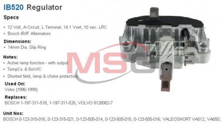 Фото автозапчасти регулятор генератора 91289827 Volvo Transpo IB520