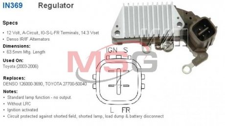 Регулятор генератора Toyota (270605030084) Transpo IN369 (фото 1)