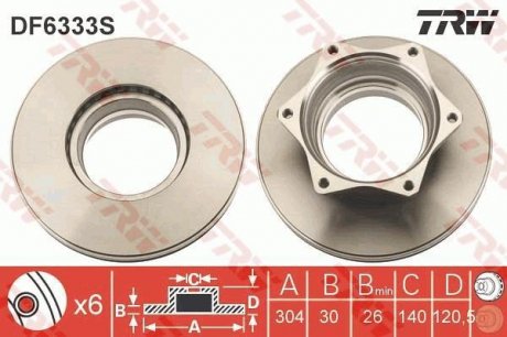 Тормозной диск задний левая/правая MERCEDES VARIO 2.9D/4.2D/4.3D 09.96- TRW DF6333S