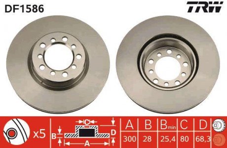 Гальмівний диск передня ліва/права MERCEDES S (C126), S (W126) 2.5-5.5 09.85-06.91 TRW DF1586 (фото 1)