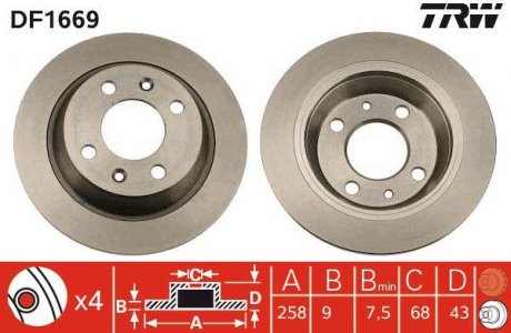 Тормозной диск задний левая/правая (с винтами) SAAB 900 I, 9000 2.0-3.0 09.79-12.98 TRW DF1669