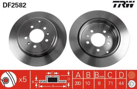 Тормозной диск задний левая/правая (с винтами) PEUGEOT 605 2.0-3.0 06.89-09.99 TRW DF2582
