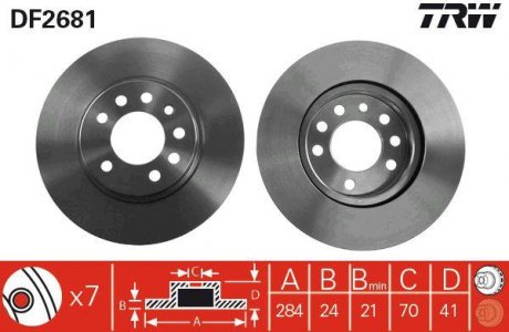 Тормозной диск передняя левая/правая OPEL CALIBRA A, VECTRA A; SAAB 900 II 2.0/2.3/2.5 08.91-02.98 TRW DF2681