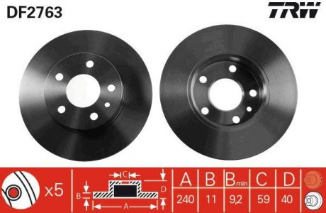 Тормозной диск задний левая/правая ALFA ROMEO GTV, SPIDER 1.8-3.2 09.94-10.05 TRW DF2763
