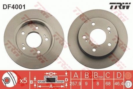 Тормозной диск задняя левая/правая NISSAN 200SX, SILVIA 2.0 10.93-12.03 TRW DF4001