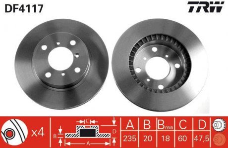 Тормозной диск передняя левая/правая SUZUKI BALENO 1.3/1.6 07.95-05.02 TRW DF4117 (фото 1)