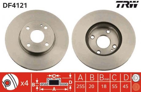 Гальмівний диск передня ліва/права MAZDA MX-5 I, MX-5 II 1.6/1.8 05.90-10.05 TRW DF4121 (фото 1)