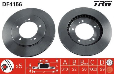 Тормозной диск передняя левая/правая SUZUKI GRAND VITARA I, 1.6-2.7 12.95- TRW DF4156 (фото 1)