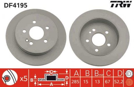 Гальмівний диск задній ліва/права (високовуглецевий) MERCEDES M (W163) 2.3-4.3 02.98-06.05 TRW DF4195