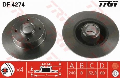 Фото автозапчасти гальмівний диск TRW DF4274
