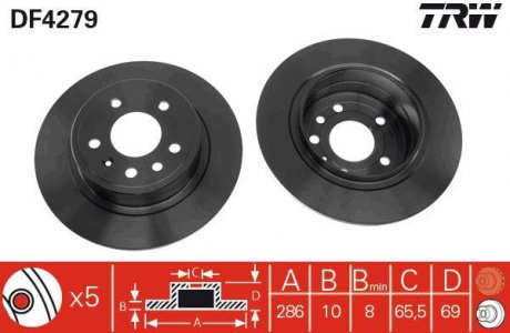 Тормозной диск задний левая/правая SAAB 9-5 1.9D-3.0 09.97-12.09 TRW DF4279