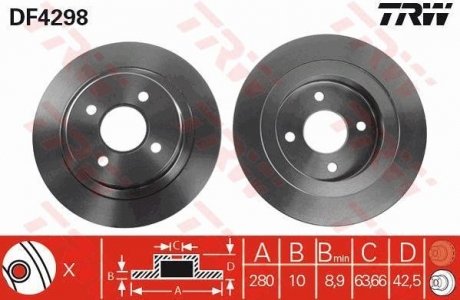 Тормозной диск задняя левая/правая FORD FOCUS 2.0 10.02-11.04 TRW DF4298