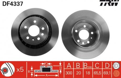 Гальмівний диск задній ліва/права SAAB 9-5 2.3/3.0/3.0D 01.98-12.09 TRW DF4337