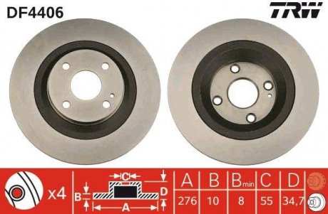 Тормозной диск задний левая/правая MAZDA MX-5 II 1.6/1.8 05.98-10.05 TRW DF4406