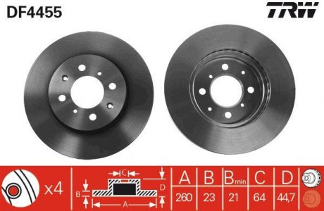Тормозной диск передняя левая/правая HONDA CIVIC VII 1.7D 01.02-09.05 TRW DF4455 (фото 1)