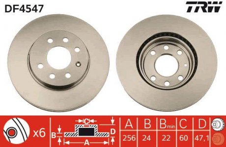 Тормозной диск передняя левая/правая CHEVROLET ASTRA, ZAFIRA; DAEWOO NUBIRA 1.6/2.0 05.97- TRW DF4547 (фото 1)