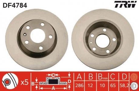 Тормозной диск задний левая/правая AUDI TT 1.8-3.2 08.06-06.14 TRW DF4784 (фото 1)