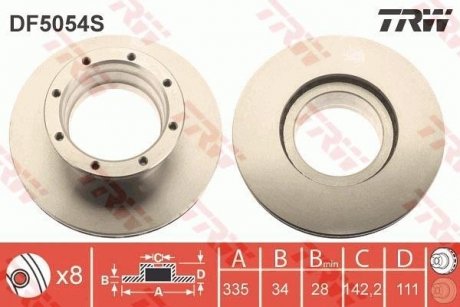 Тормозной диск задний левая/правая MERCEDES ATEGO, ATEGO 2 4.2D-7.2D 01.98- TRW DF5054S