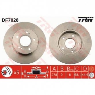 Тормозной диск задняя левая/правая NISSAN MAXIMA/MAXIMA QX IV, MAXIMA/MAXIMA QX V 2.0-3.5 01.95-11.03 TRW DF7028