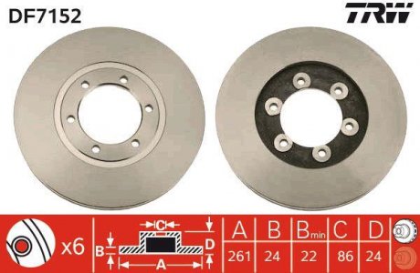 Гальмівний диск передня ліва/права KIA K2500, K2700, K2700 II 2.5D/2.7D 10.99- TRW DF7152